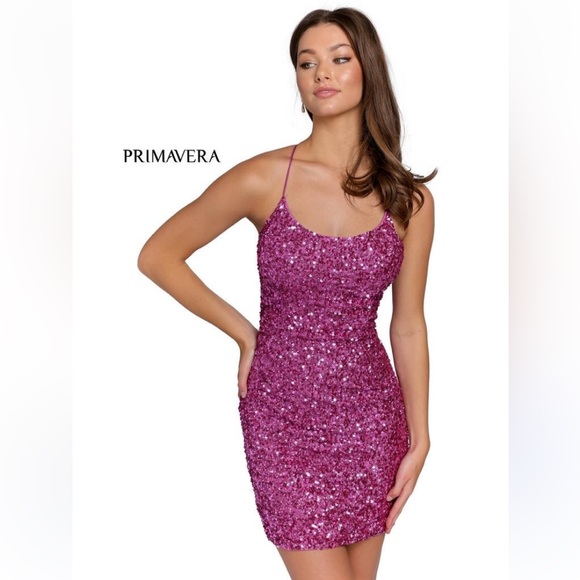 PRIMAVERA Couture 3351 Cocktail Short Fitted Sequin Backless Homecoming Dress - Picture 15 of 16